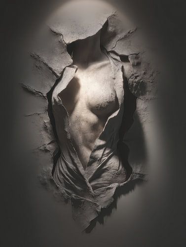 gipsen Torso vrouw aan de wand,fragment van Elegantie