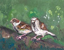 Deux moineaux (verts) sur Tanja Koelemij