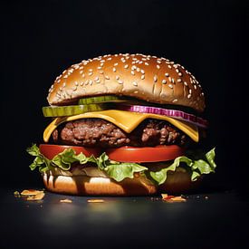 Portrait hyperréaliste d'un délicieux hamburger sur Roger VDB