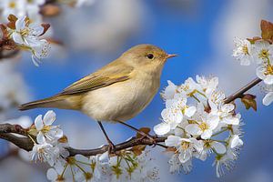 Zilpzalp im Frühling auf Blütenzweig (Phylloscopus collybita)