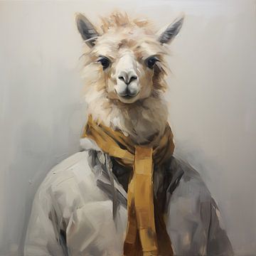Alpaka mit Schal | Alpaka-Kunstwerk von De Mooiste Kunst