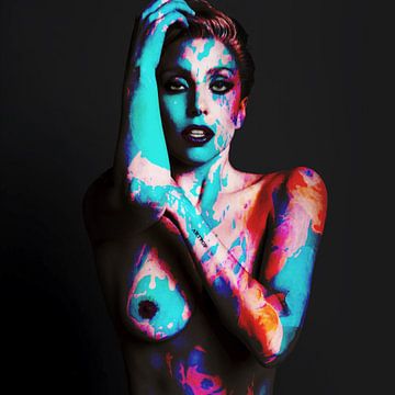 Lady Gaga Nackte Körperbemalung ARTPOP Digital Art in Blau, Rot, Orange von Art By Dominic