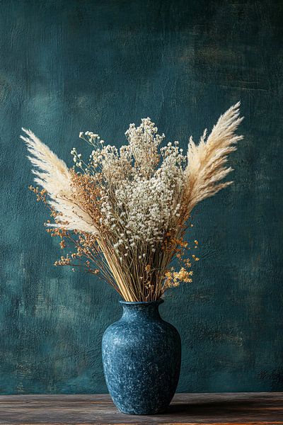 Vase bleu avec fleurs séchées par Imperial Art House