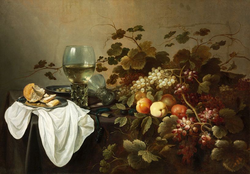 Stillleben mit Früchten und Römer-Glas, Pieter Claesz von Meesterlijcke Meesters