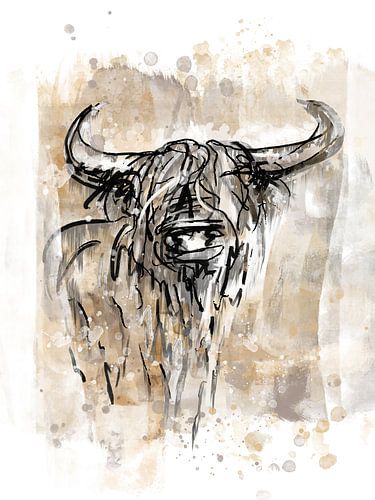 Hout tinten - schotse hooglander in geel en taupe