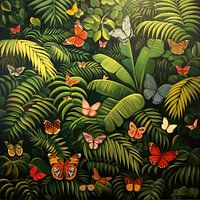 Kleurrijke vlinders in de jungle - Schilderij in de Stijl van Henri Rousseau