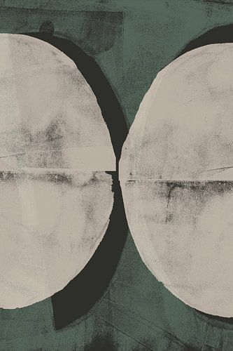 Abstracte vormen in wit, zwart en groen.