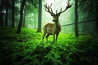 Großer Hirsch im grünen Zauberwald von Oliver Henze Miniaturansicht