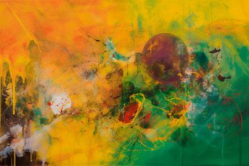 Abstract schilderij,  geel, groen en oranje van BowiScapes