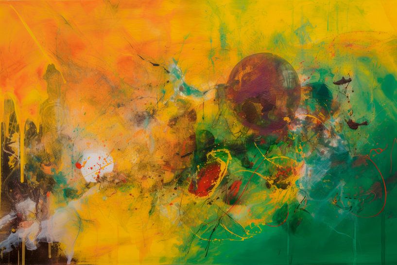 Peinture abstraite, jaune, vert et orange par BowiScapes Art Abstrait  et digital