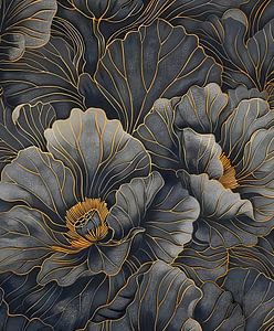 Schwarze Mohnblumen mit Gold