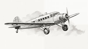Retro-Propellerflugzeug Zeichnung, Bleistift Zeichnung Vintage.