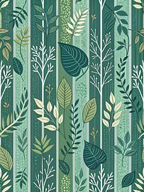 Eleganz in Smaragd: Ein grüner Garten mit blattartigen Mustern - Digitaler Kunstdruck