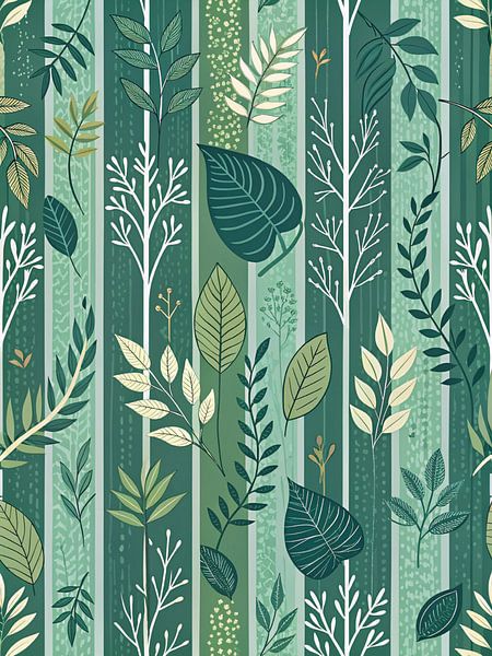 L'élégance dans l'émeraude : Un jardin verdoyant de motifs feuillus - Impression d'art numérique par Artistic