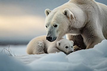 Polar bear with cub by Uwe Merkel