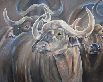 Schilderij Zuid-Afrikaanse Buffels van Ineke Zeeuw