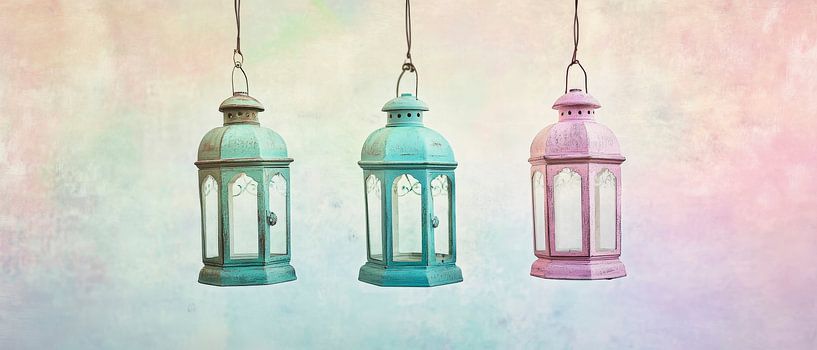 Kleurrijke tuinlantaarns van Poster Art Shop