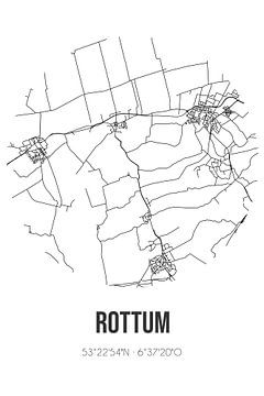 Rottum (Groningen) | Landkaart | Zwart-wit van Rezona