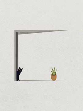 Minimal art van spelende kat voor de deur van RickyAP