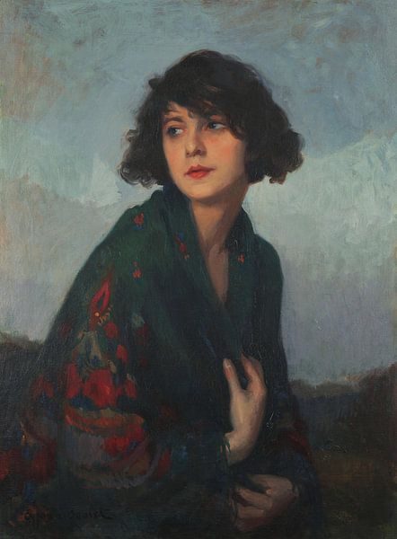 Cyprien Eugène Boulet~Woman in green scarf [Woman with green scarf] by finemasterpiece