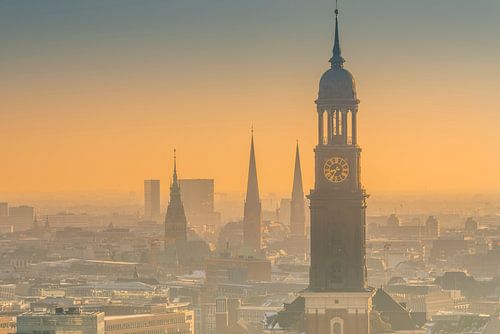 Duitsland, Hamburg, stadscentrum, skyline, Michel, St. Michaelis, kerken