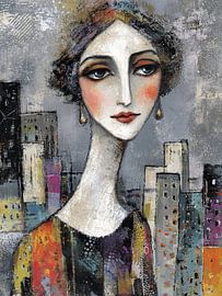Female portrait in the city | Elegant woman in colourful clothes by Abstract Painting