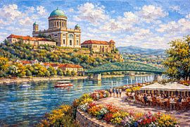 Esztergom in Hungary, an impressionist painting. by Gallery Hoppenbrouwers