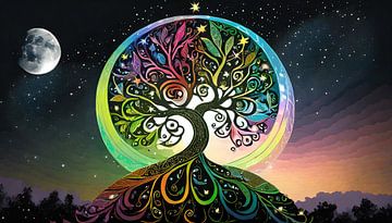 Tree of life and moon, illustration background by Animaflora PicsStock