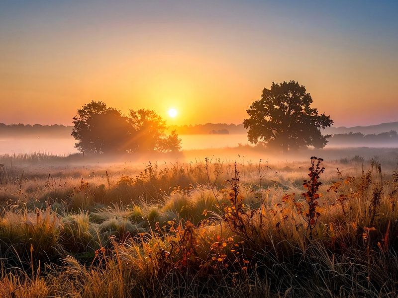 Herfstzon ontwaakt boven de velden - Herfstzon ontwaakt boven de velden van Christina Bauer Photos