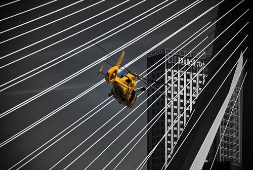 Helicopter in front of the Erasmusbrug in Rotterdam
