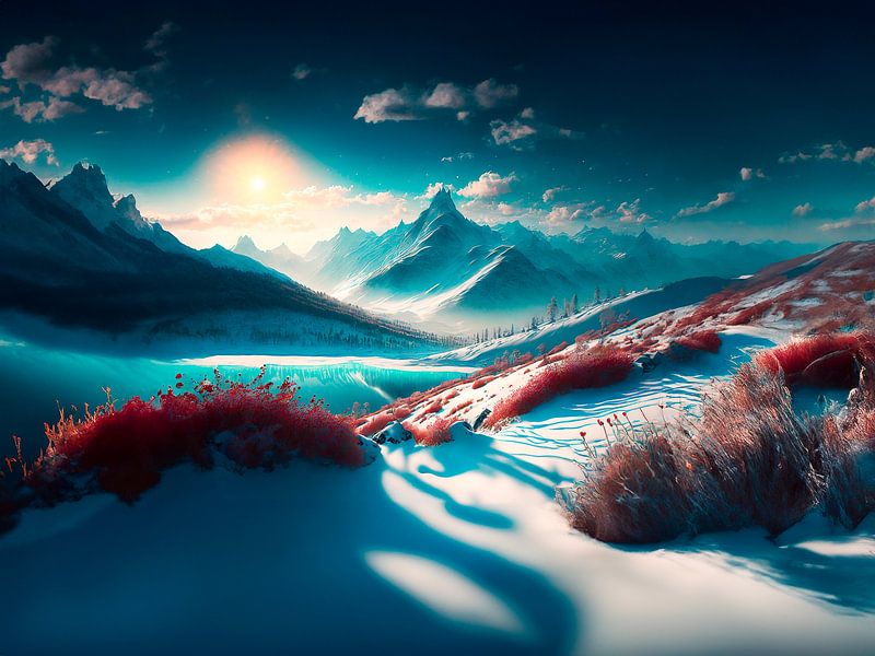 Winter landscape with sun by Mustafa Kurnaz