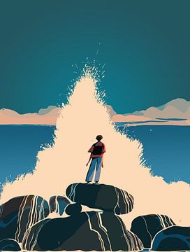 Seaside Courage - Crashing Waves Uitzicht van Ramy Salah Hefny