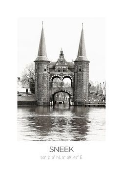 Sneek | Friesland | Graphic Black and White Poster with Coordinates by Laura Dijkslag