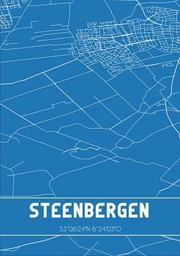 Blauwdruk | Landkaart | Steenbergen (Drenthe) van MijnStadsPoster