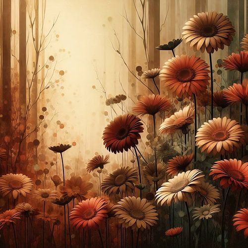 Fleurs stylisées dans la forêt