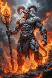 ZAROKTHAN - A Demon with Fire Staff in Hell by INFERAURUM