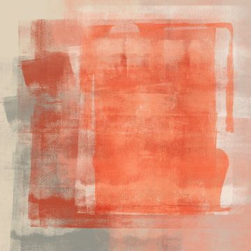 Art abstrait contemporain dans les tons orange, beige et taupe sur Art minimaliste abstrait