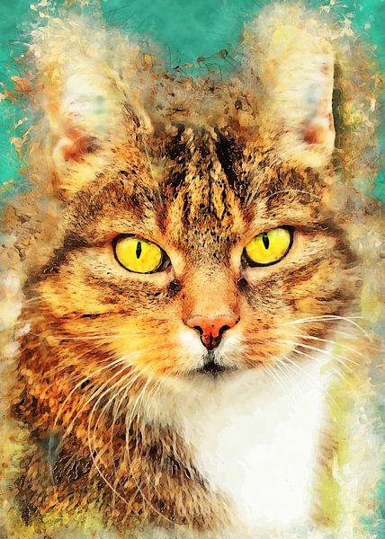 Cat animal watercolor art #cat #kitten by JBJart Justyna Jaszke