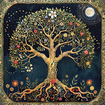 Levensboom in folklore stijl van Vlindertuin Art