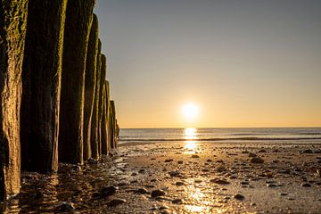 Gouden zonsondergang in zeeland, kust van nederland van Loes Uijtdehaag