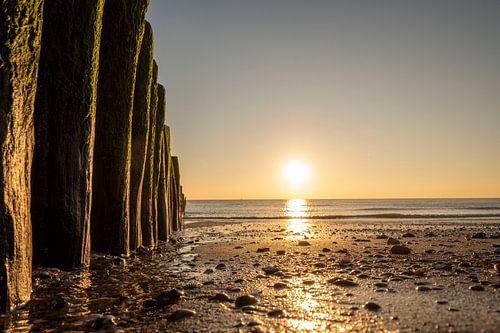 Goldener Sonnenuntergang in Zeeland, Küste der Niederlande