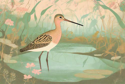 Black-tailed godwit in a swamp