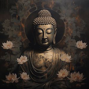 Buddha in flowers dark by The Xclusive Art