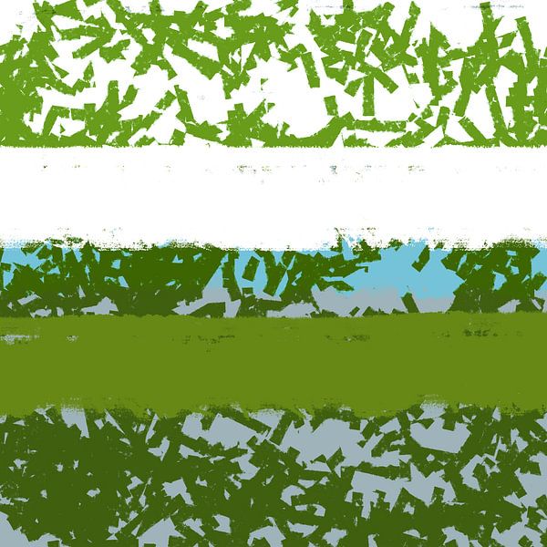 Dreamland. Modern abstract landscape in bright pastel colors. Green and white by Dina Dankers