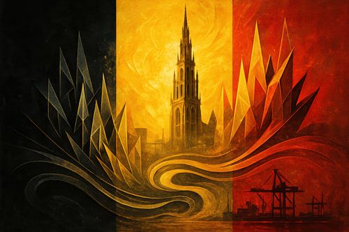 Gothische toren en havenkranen