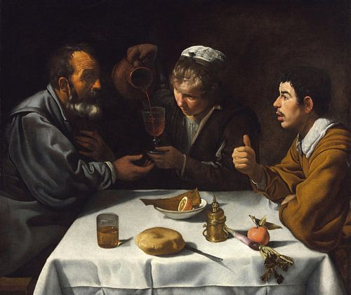 Taverne-scène met twee mannen en een meisje, Diego Velázquez.