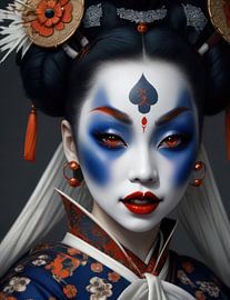 Geisha mit extremem Make-up und traditionellem Haar- und Kopfschmuck. von Brian Morgan