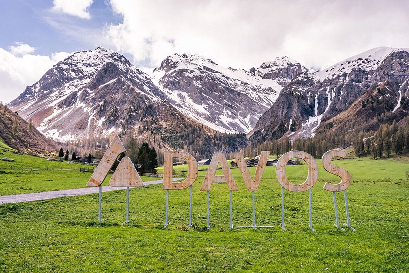 L'herbe verte et les sommets enneigés à Davos par Dafne Vos