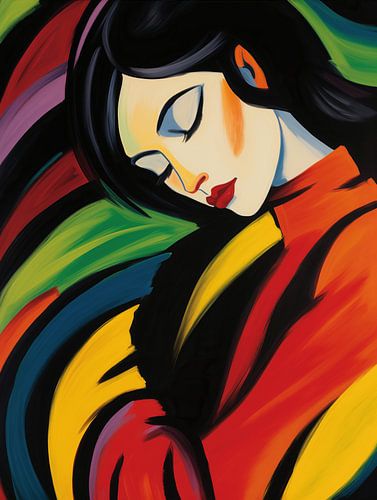 Kleurrijk expressionistisch portret van een vrouw van Frank Daske | Foto & Design