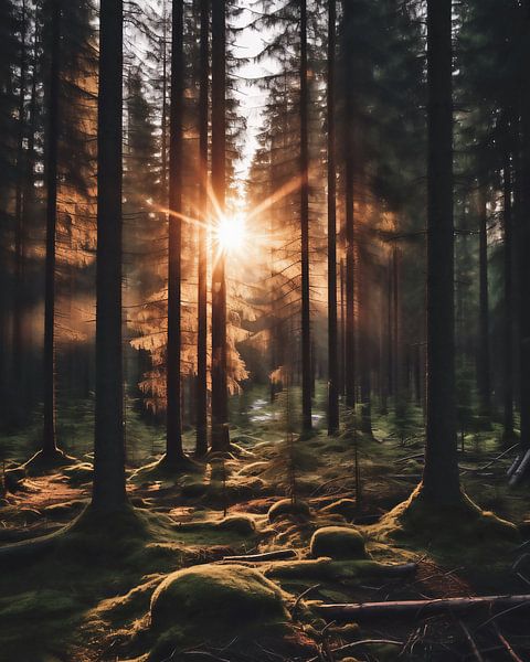 Zonsopgang in het bos van fernlichtsicht